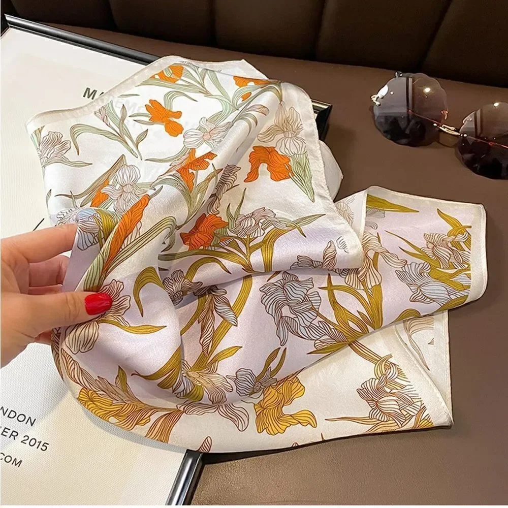 Beige floral Silk Scarf